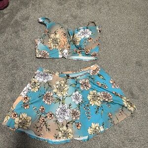Torrid Floral bathing suit Set in Blue and Peach